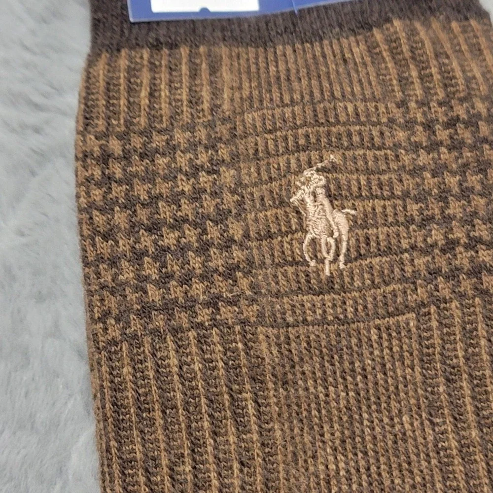 Polo Ralph Lauren Wool Socks Mens 10-13 Brown Check Dress Mid Calf Japan 2 Pairs